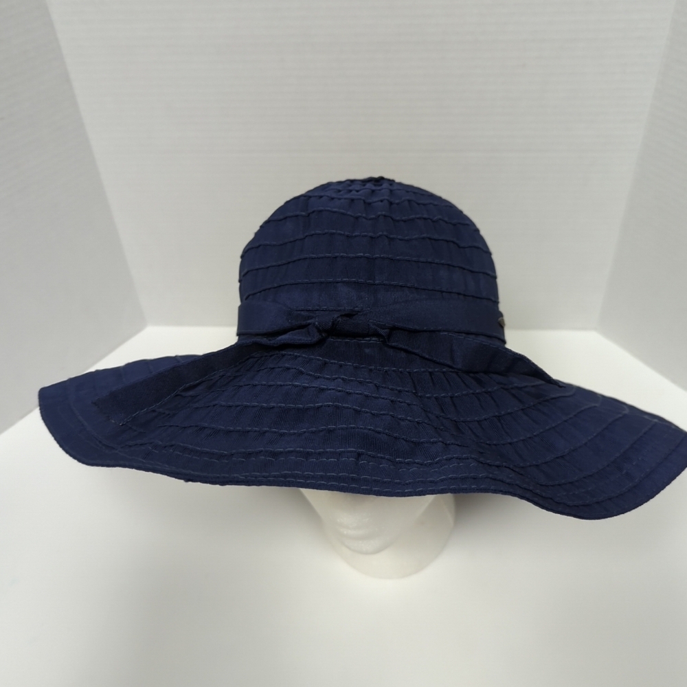 Vintage Scala Pronto Sun Hat Ribboned Wide Brim Light Weight Navy S/M - Picture 3 of 12